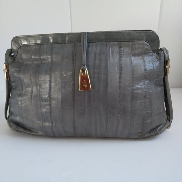 Vintage Grey Eel Skin Shoulder Bag ~ Remarkable Texture & Strength! - Picture 3 of 10